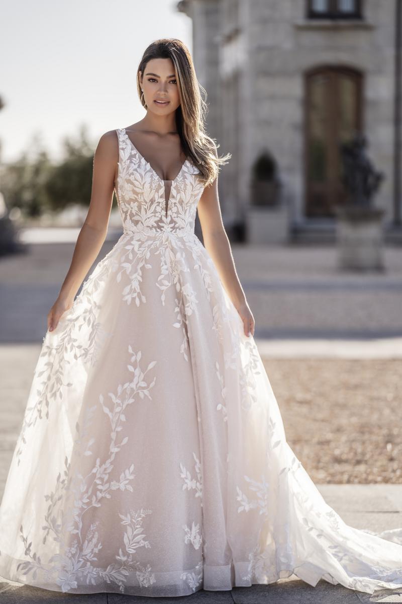 Ivory/Nude V-neckline A-Line Lace Princess Bridal Dress