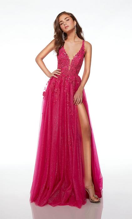 Hot Pink Sequin High Slit Gown JVN37452 - JVN
