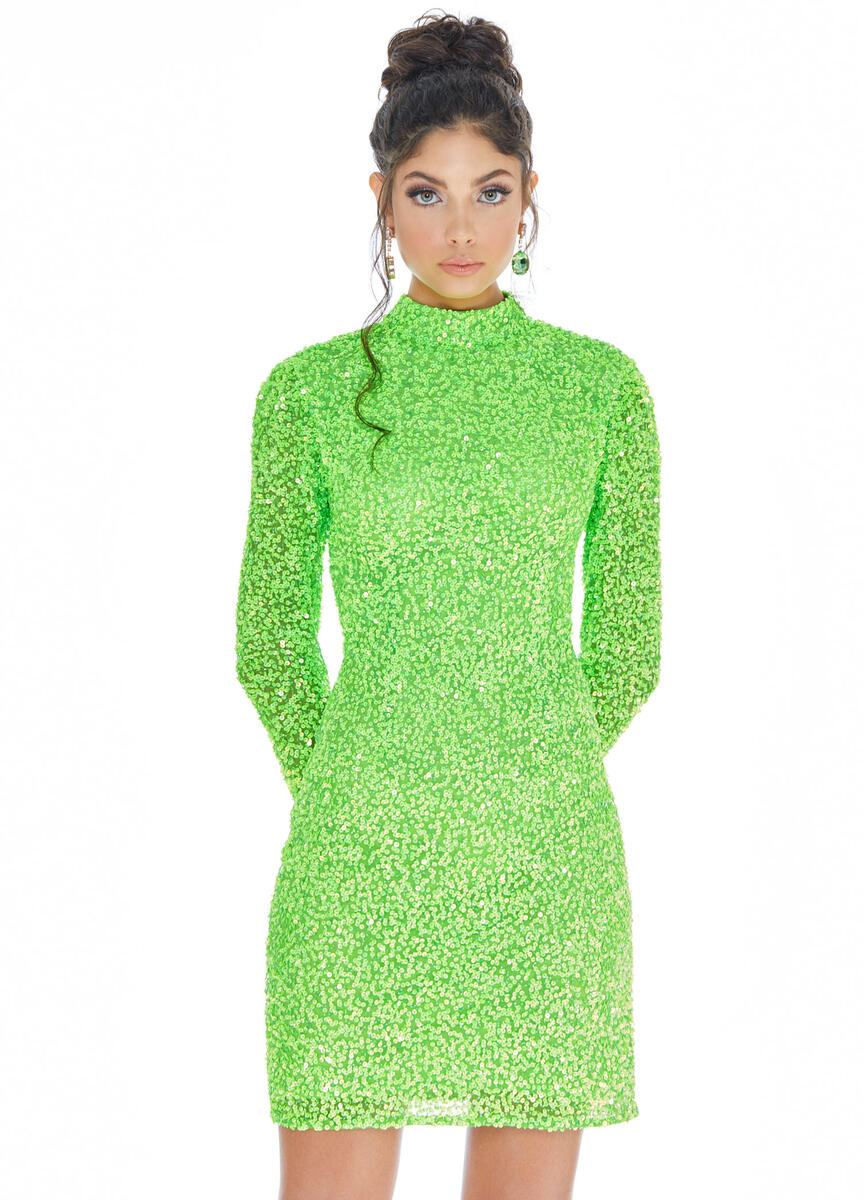 long sleeve neon green dress
