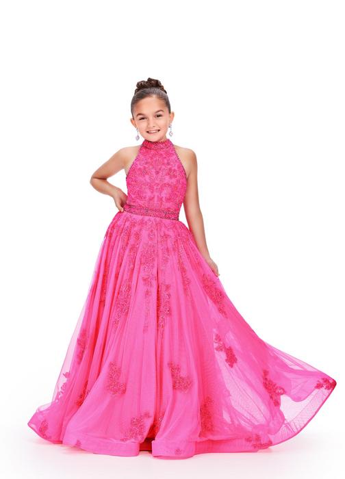Ashley Lauren Kids 8132 Size 2 Hot Pink Feather skirt girls cocktail short  Pageant Dress Cutout back