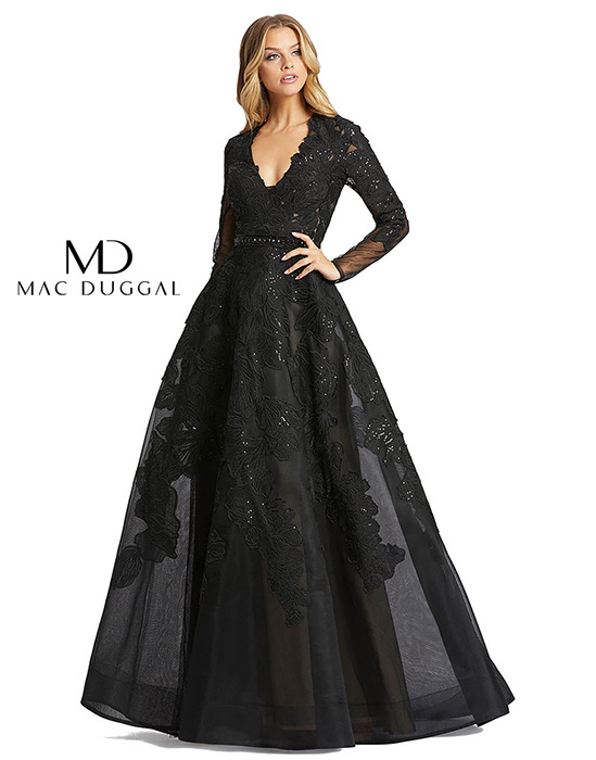 Mac Duggal Emery A-Line Hand-Embroidered V-Neck Gown | Anthropologie