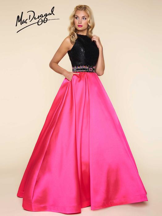 pink and black long dress