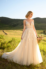 1214 Ivory Lace Ivory And Stone Tulle Over Honey Gown W front