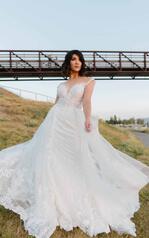 1303 Ivory Lace And Tulle Over Ivory Gown With Mocha Tu front