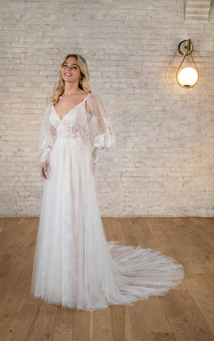 Lace Flowy Wedding Dress, Loose Top Wedding Dress, Champagne Lace