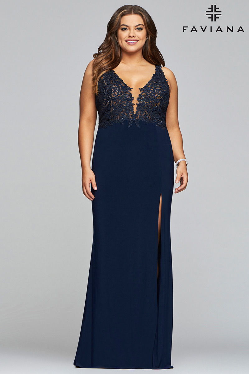 faviana navy blue prom dress