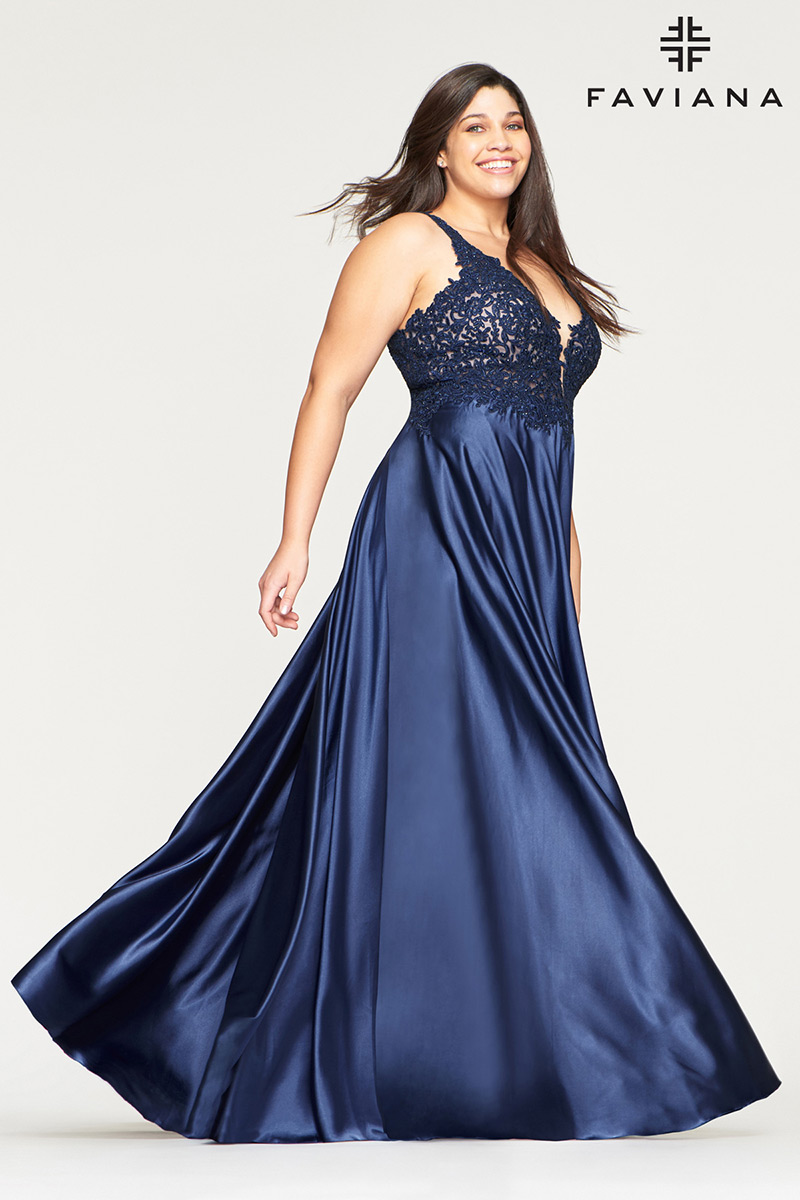 faviana navy blue prom dress
