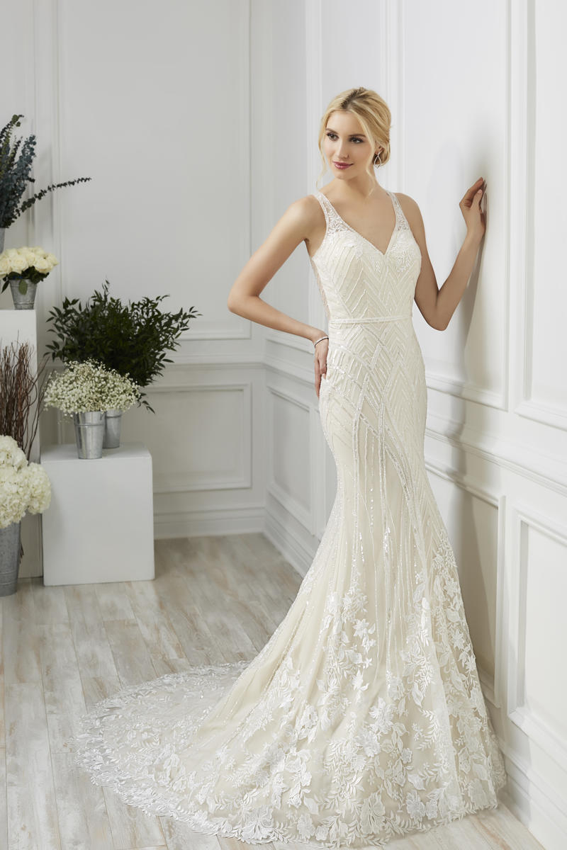 Adrianna Papell 40406 Exposed Back V-Neck Wedding Gown 