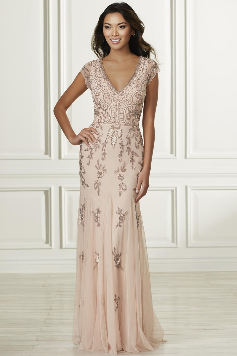 adrianna papell boho beaded mesh gown