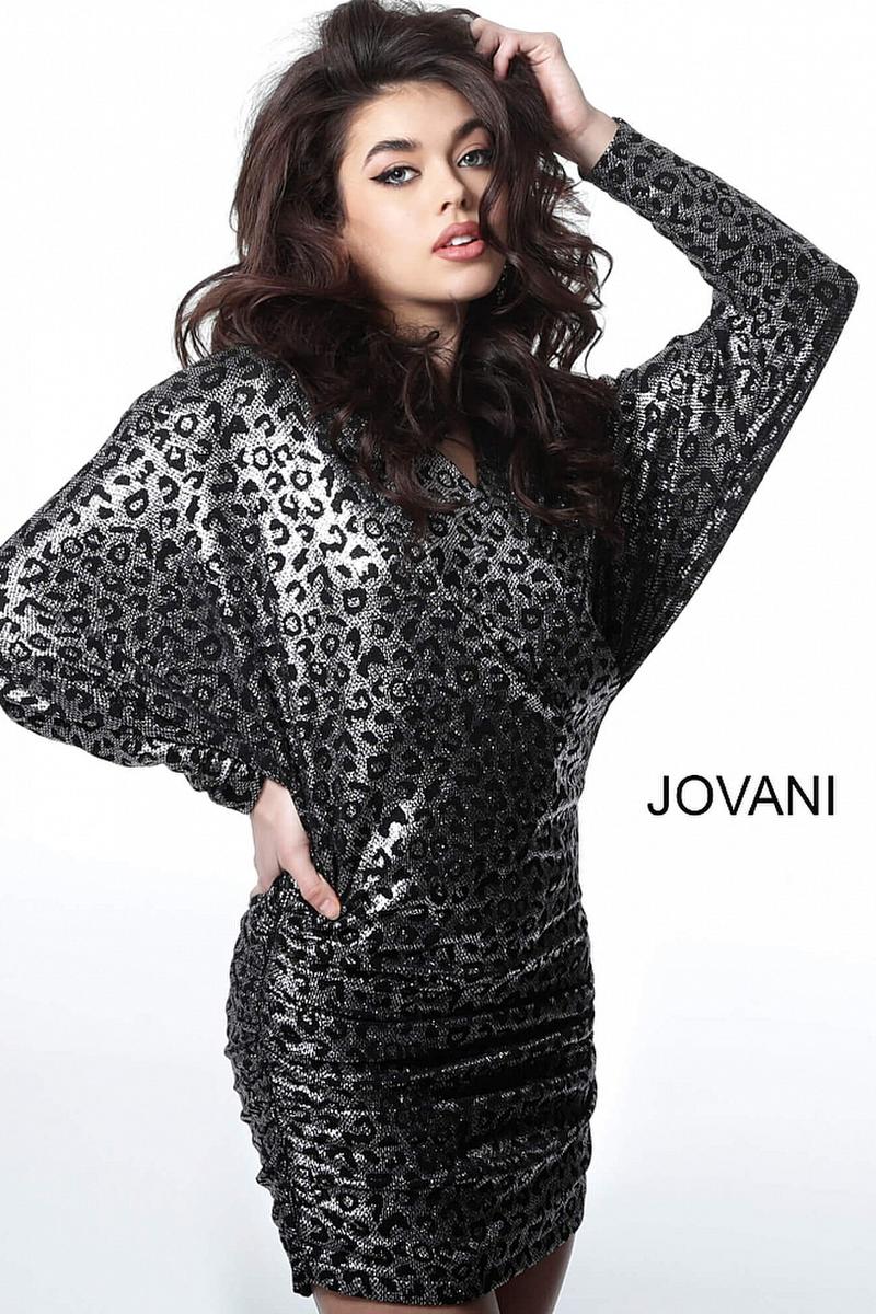 Jovani 09690  Brown Pleated Skirt Short Sleeve Cocktail Dress