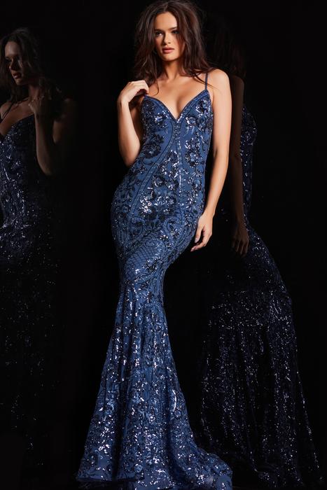Blue Sequin Feather Lace-Up Back Mermaid Long Prom Dress with Slit –  Dreamdressy