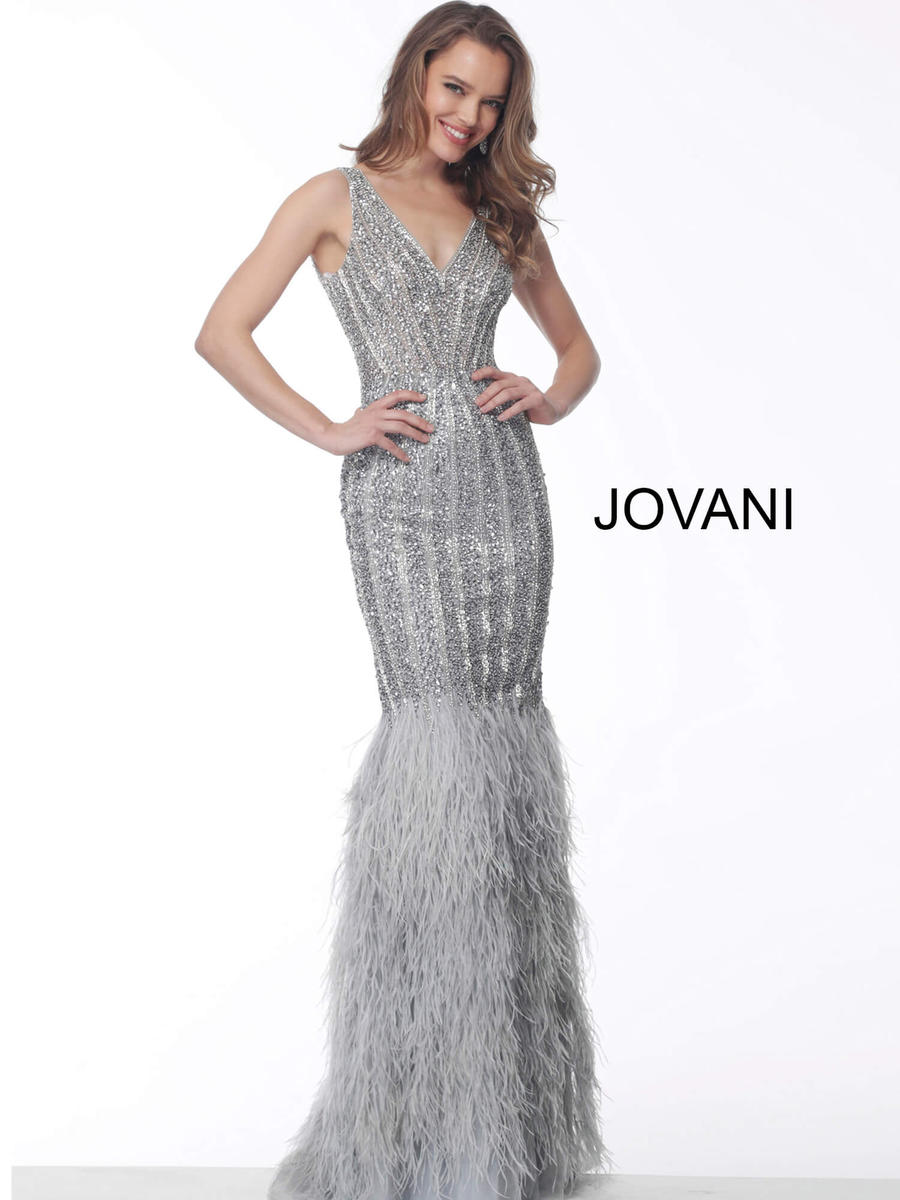 silver feather dress