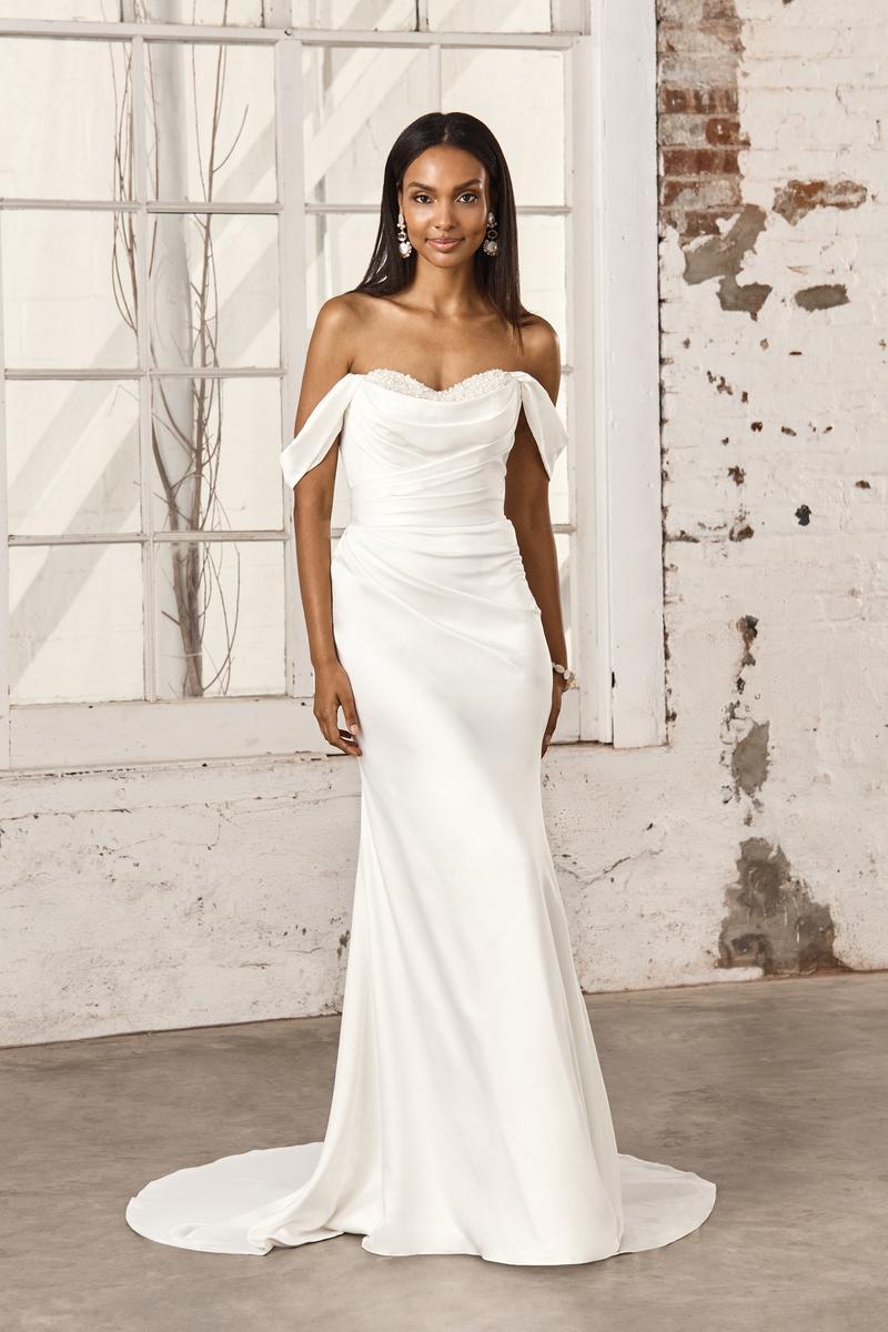 Cowl Back Wedding Dress with Embellishment in White