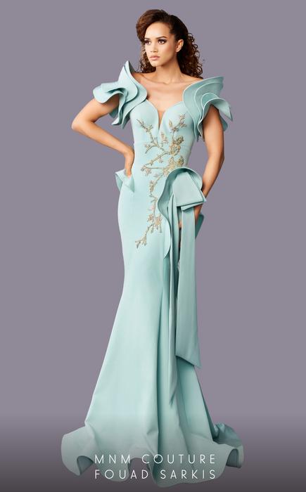 Buy MNM Couture V6397 Satin Beaded Scoop Neck Sleeveless Dress