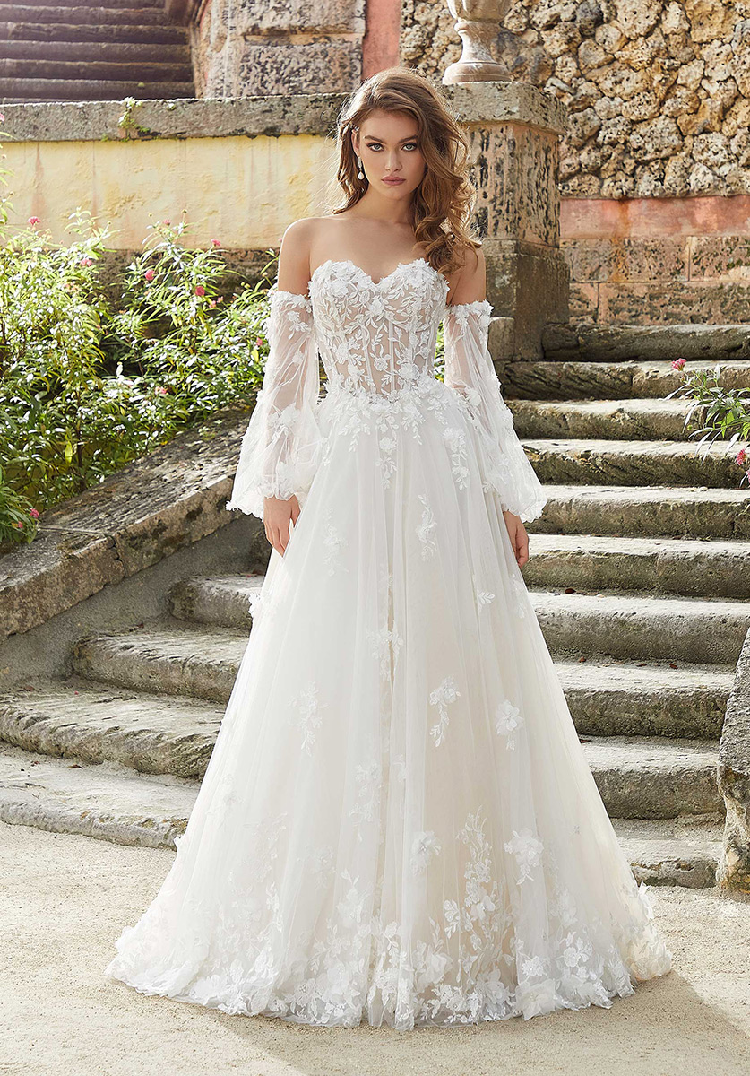 Tulle and Sheer Lace Ball Gown Wedding Dress