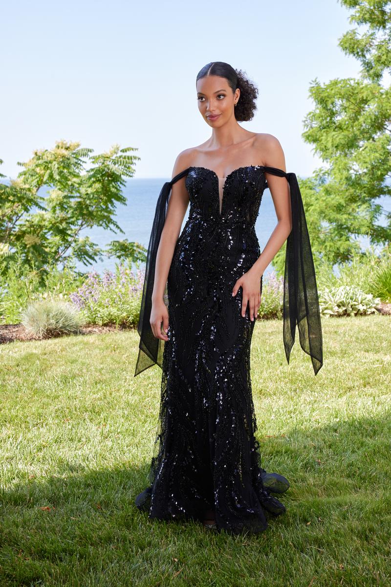 Fallen shoulder prom dress with tie detail online