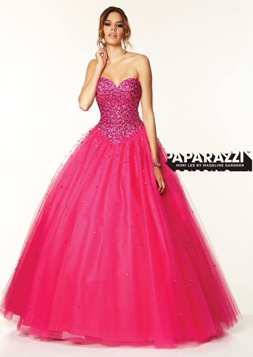 mori lee hot pink prom dress