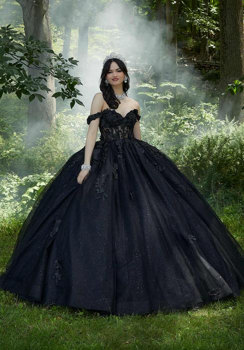 Luxury Crystal Beading Black Shimmering Lace Long Sleeve Deep V Royal  Ballgown Fairy Wedding Dress - Etsy Sweden