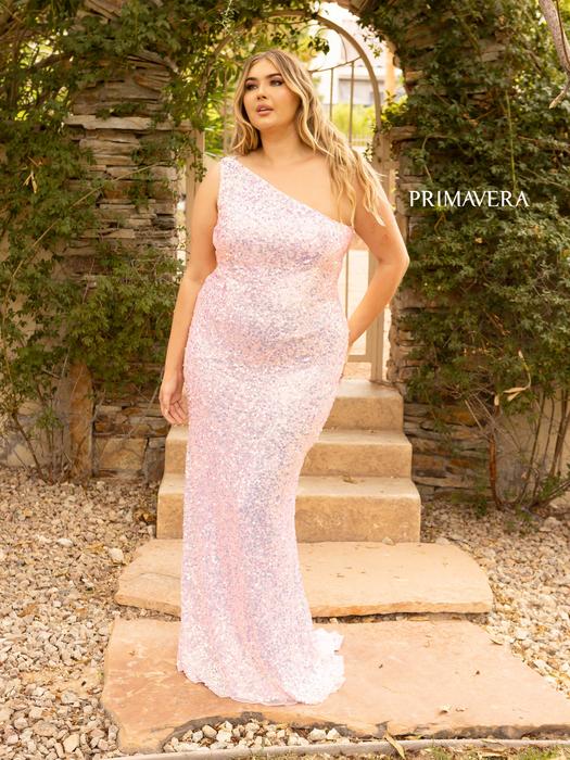 Primavera Couture 14008 Size 24 Coral Long Fitted Plus Size Sequin Prom  Dress V Neck Formal Gown