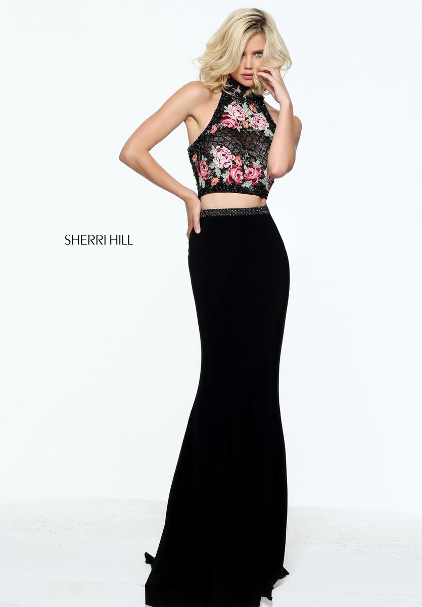 sherri hill black floral dress