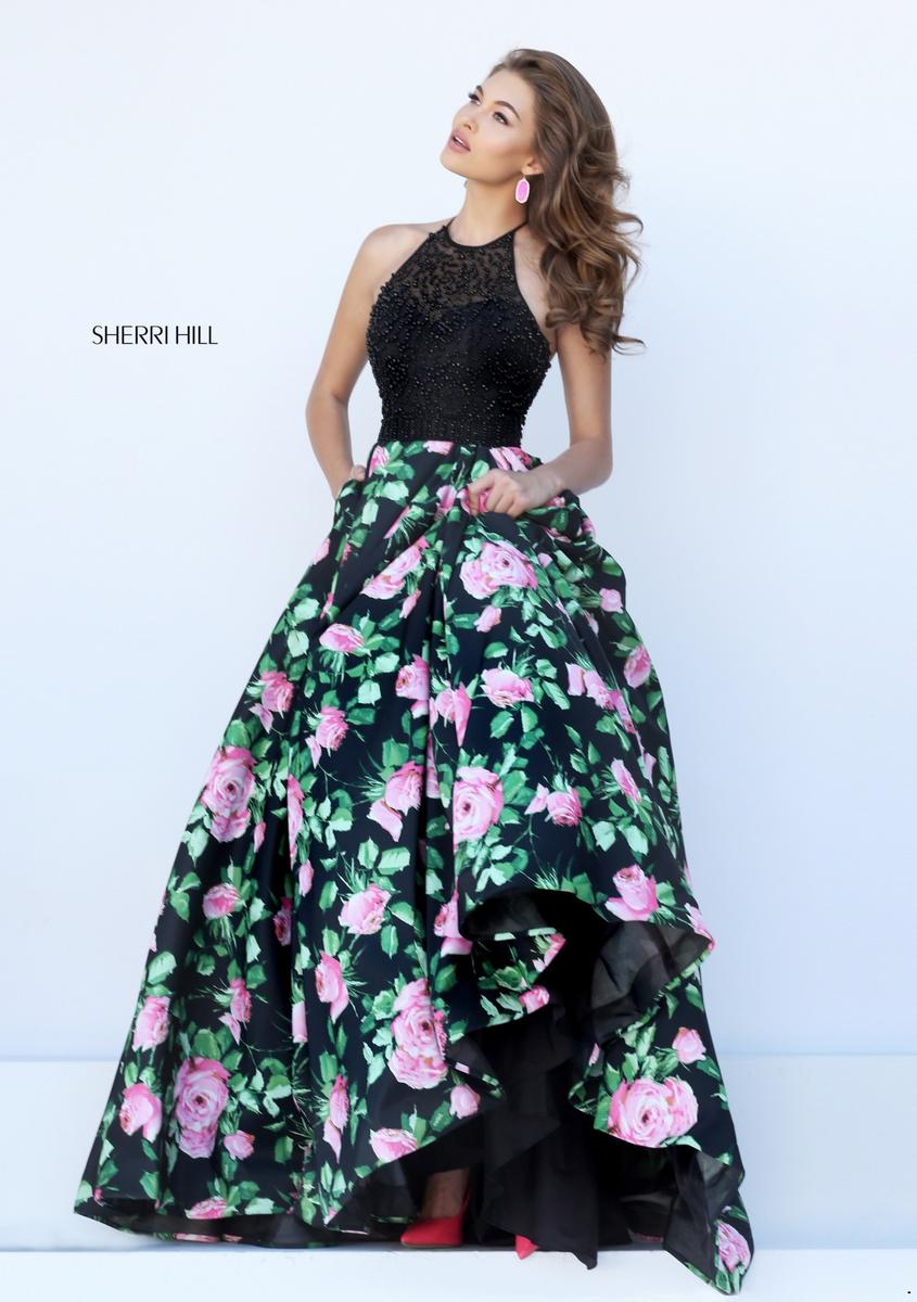 sherri hill black floral dress