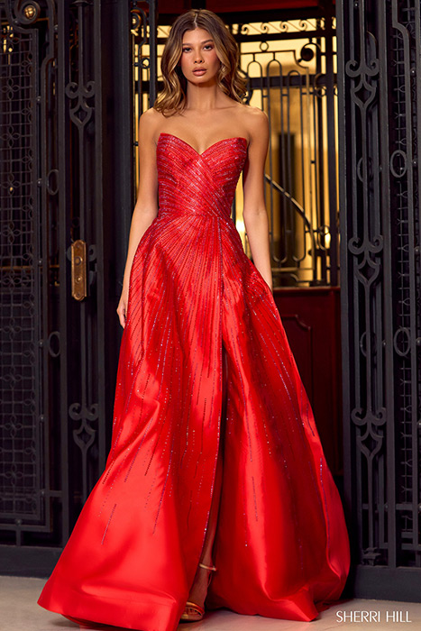 SHERRI HILL - 55419: Elegant Lace Corset Strapless Satin Prom Gown
