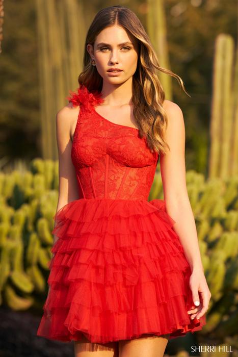Sherri Hill Lace Corset Dress 55110 Red / 6