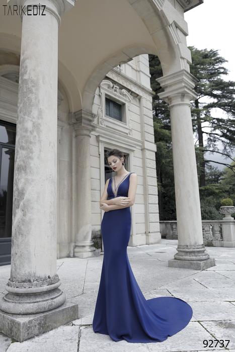 tarik ediz navy blue dress Tarik Ediz 99102 Women's Formal Evening & Wedding Guest Dress - Black/Gold
