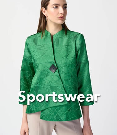 Picture featuring kelly green one-button jacket and pant from Joseph Ribkoff