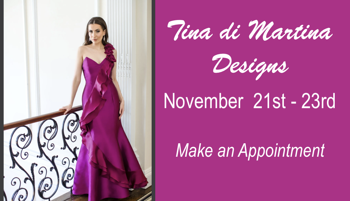 Tina Di Martina Trunk Show in store. Pink Evening Gown is shown. Custom Gown. Must be ordered in store. 