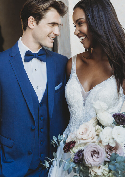 navy blue prom dress with gray tux