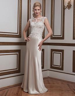 Venice lace and luxe charmeuse straight accented with a sabrina neckline.