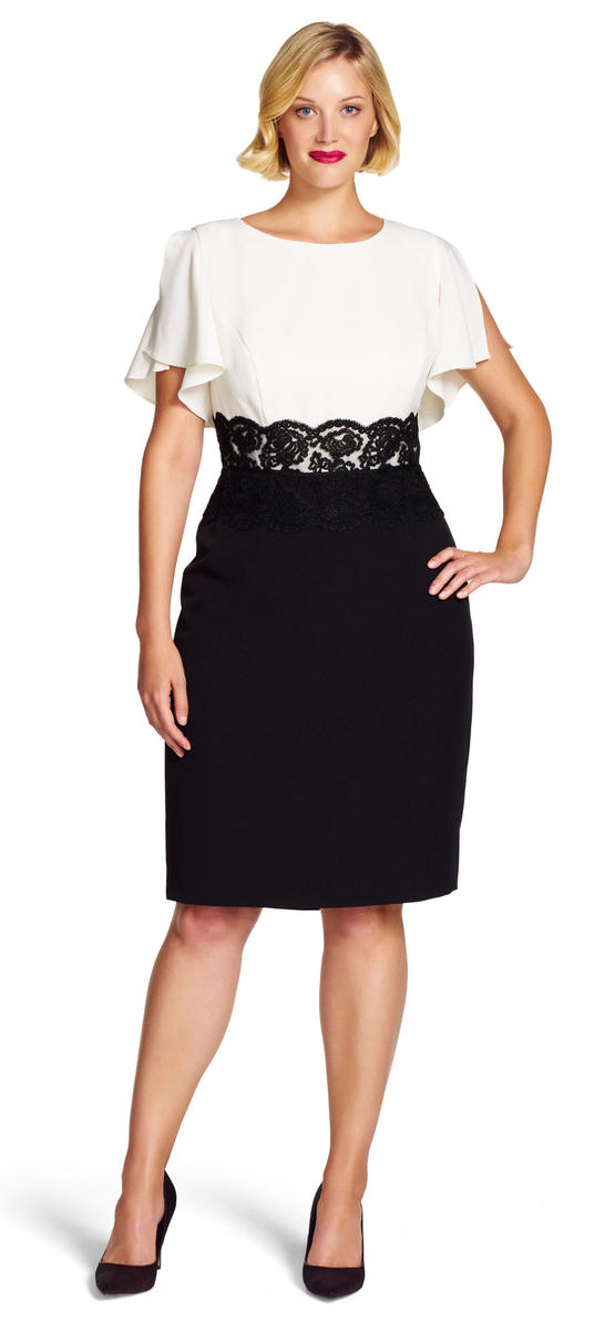 Luxe Collection Black & Ivory Cocktail Dress with Flutter Sleeve 014248070 