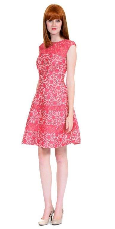 Lace Fit-And-Flare Dress 124235 Coral
