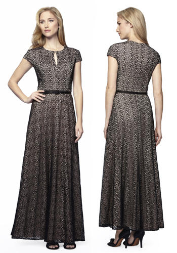 Luxe Collection Black/Nude Lace Classic Cut A-line Gown with Belt 54741121243