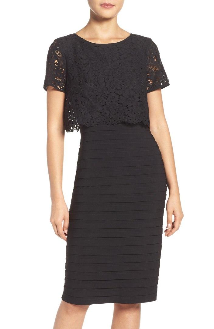 Luxe Collection Black Jersey Dress with Lace Popover