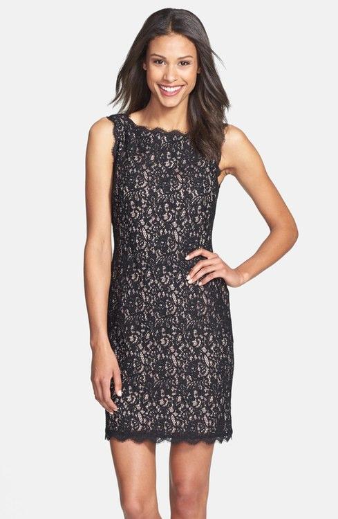 Black and Nude Lace Cocktail Dress