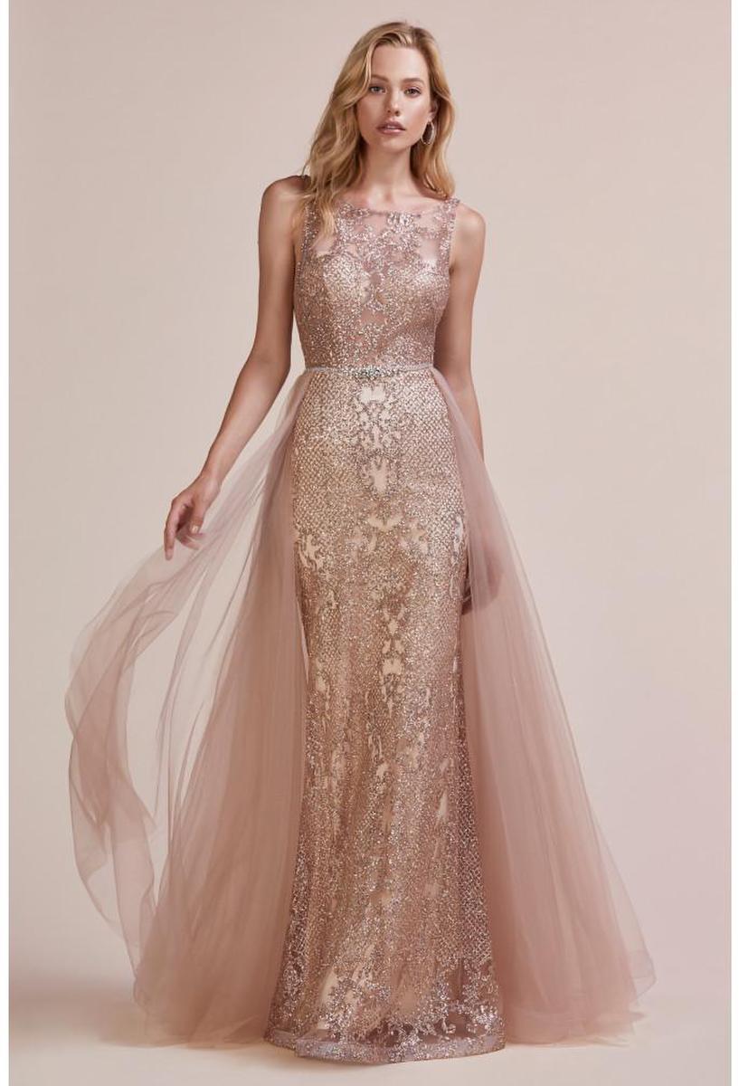 ELEGANT SHEATH GLITTER GOWN WITH A TULLE OVERSKIRT A0657