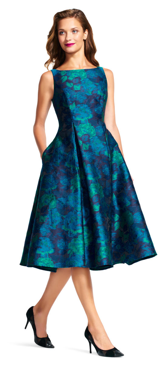 Luxe Collection Blue Multi Tea Length Dress