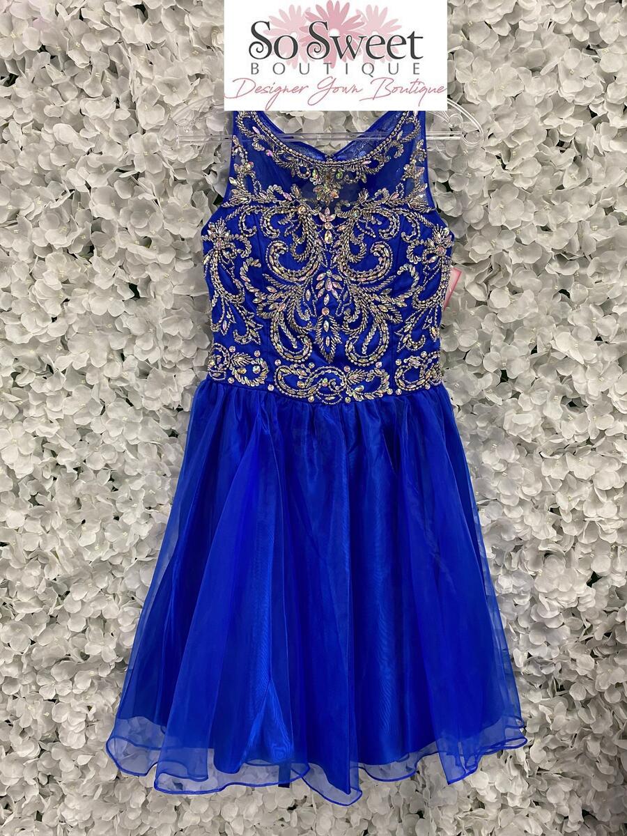 Little Rosie Girls Short Cocktail Dress-Royal Blue-Size 14