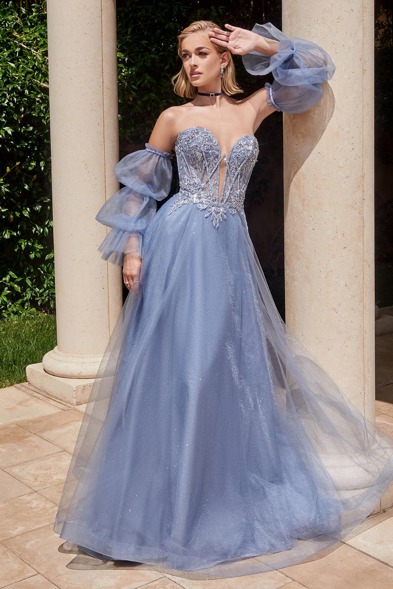 	Embroideries, Detachable Balloon Sleeves, Boned Structured Bodice, Horsehair Tr CD830