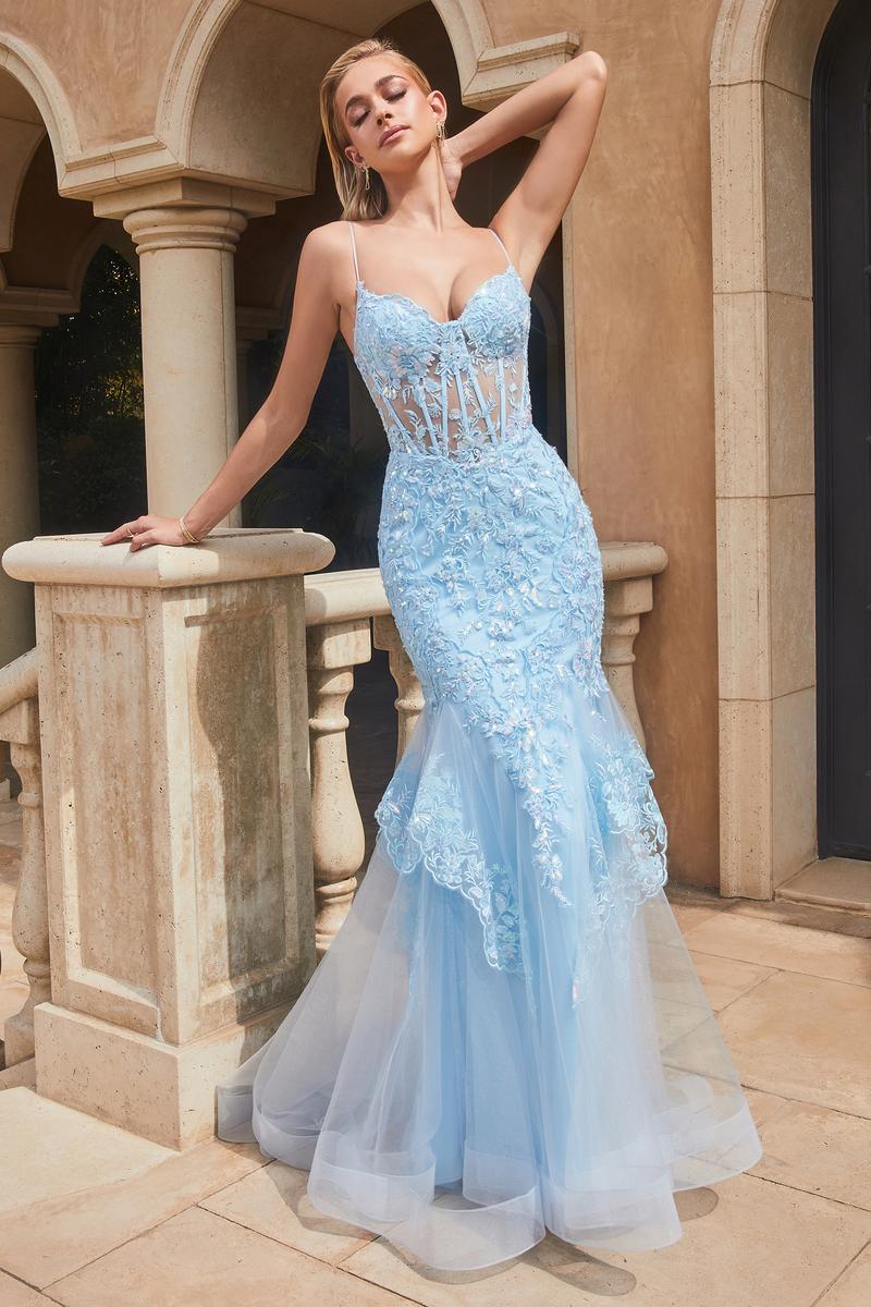 Ladivine- Sleeveless Sheer Corset Embroidered Prom Gown 9316