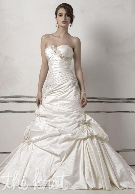 Justin Alexander stunning silk dupion mermaid style gown with a chapel length 