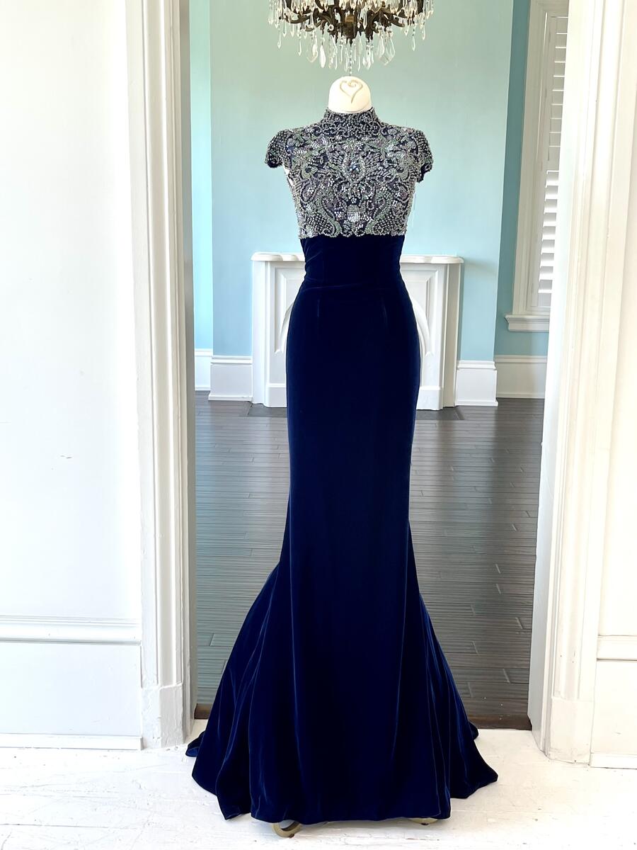 Sherri Hill Couture Navy Velvet Pageant Gown