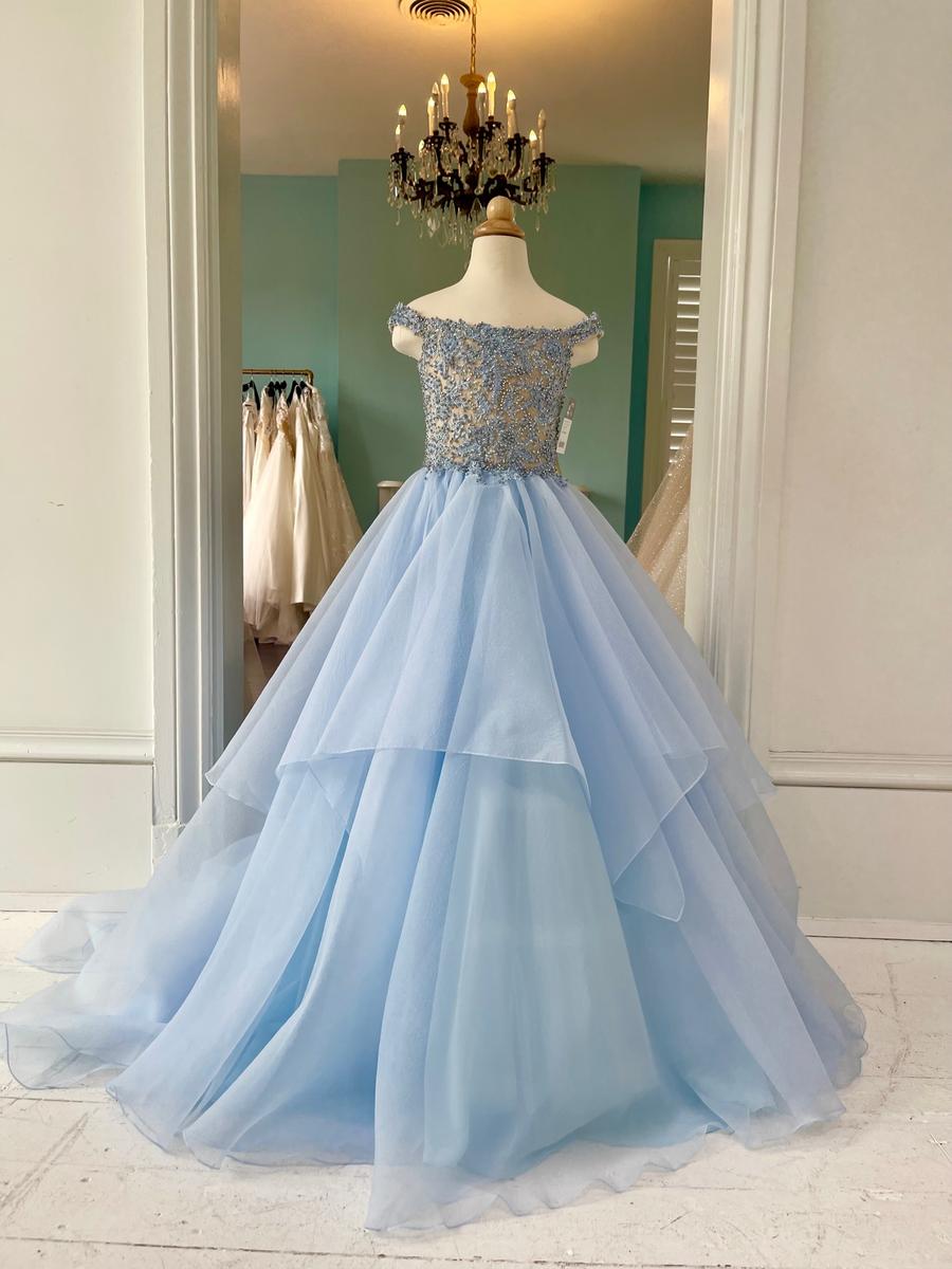 Sherri Hill Couture Little girls children's pageant gown in light blue 44605 XTRA RS