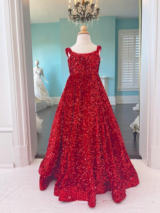 Sherri Hill Children's Long Red Sequin Pageant Gown