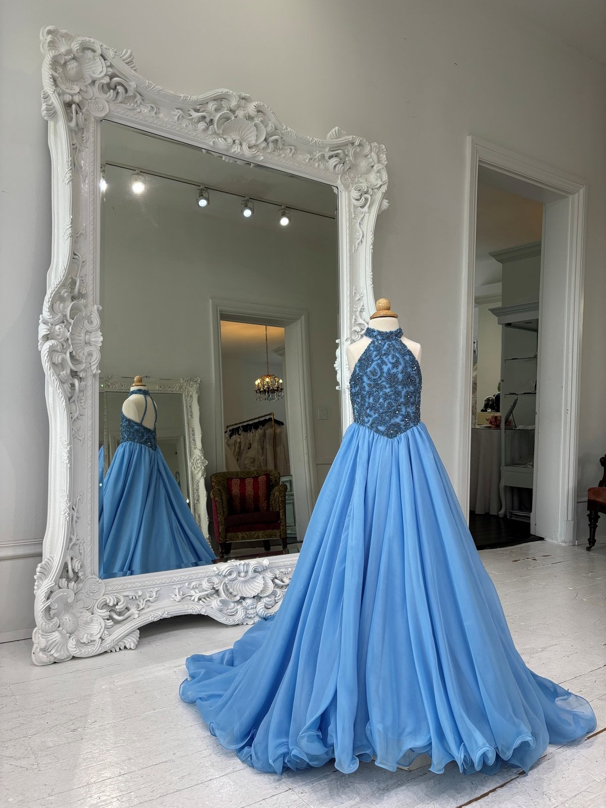 Sherri Hill Children's Light Blue organza pageant ballgown K56219