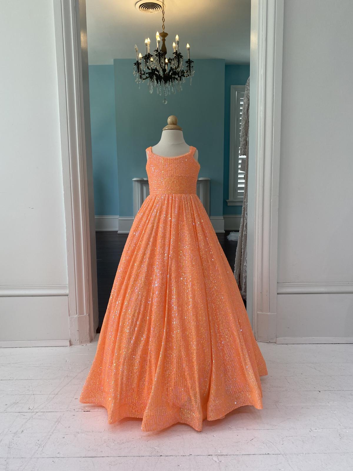 Sherri Hill Children's little girl orange ballgown pageant gown K55073