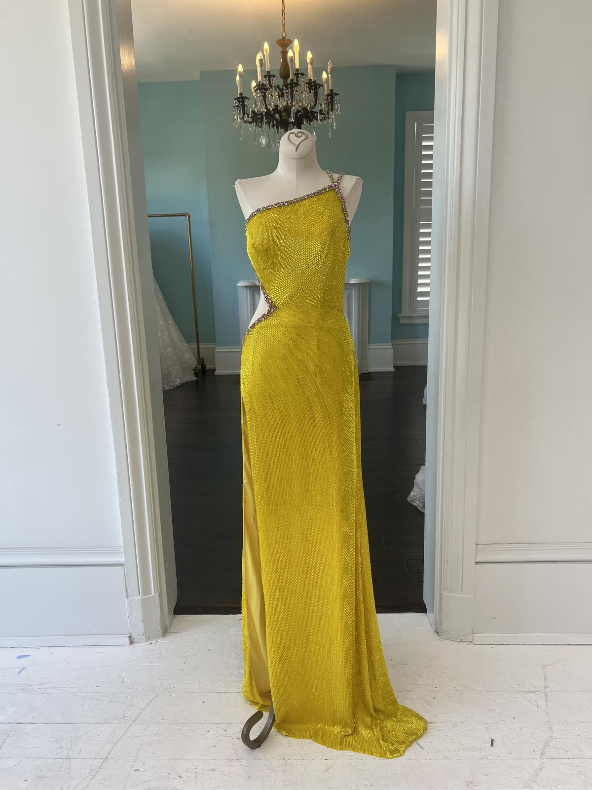 Sherri Hill Couture Yellow Liquid Beaded Pageant Gown 45200