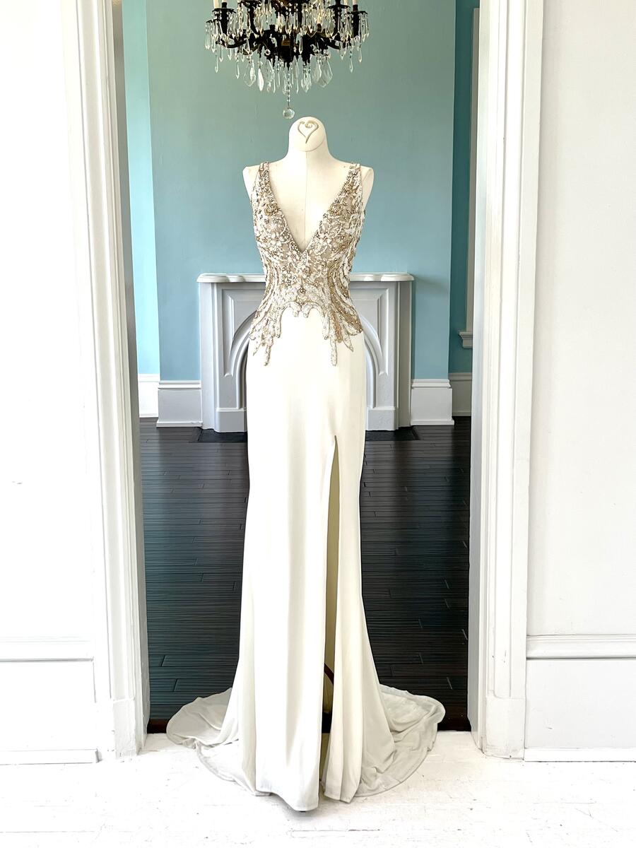 Sherri Hill Couture Off-white Gold Pageant Gown 44335